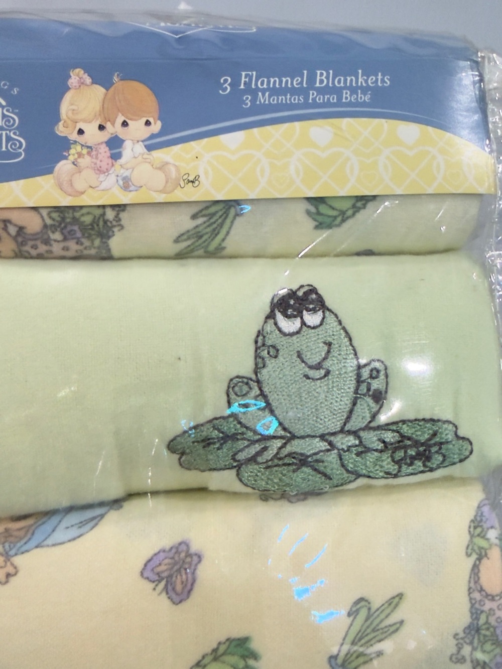 Precious Moments Pastel Green Baby Flannel Blanket Set - 3 Pack